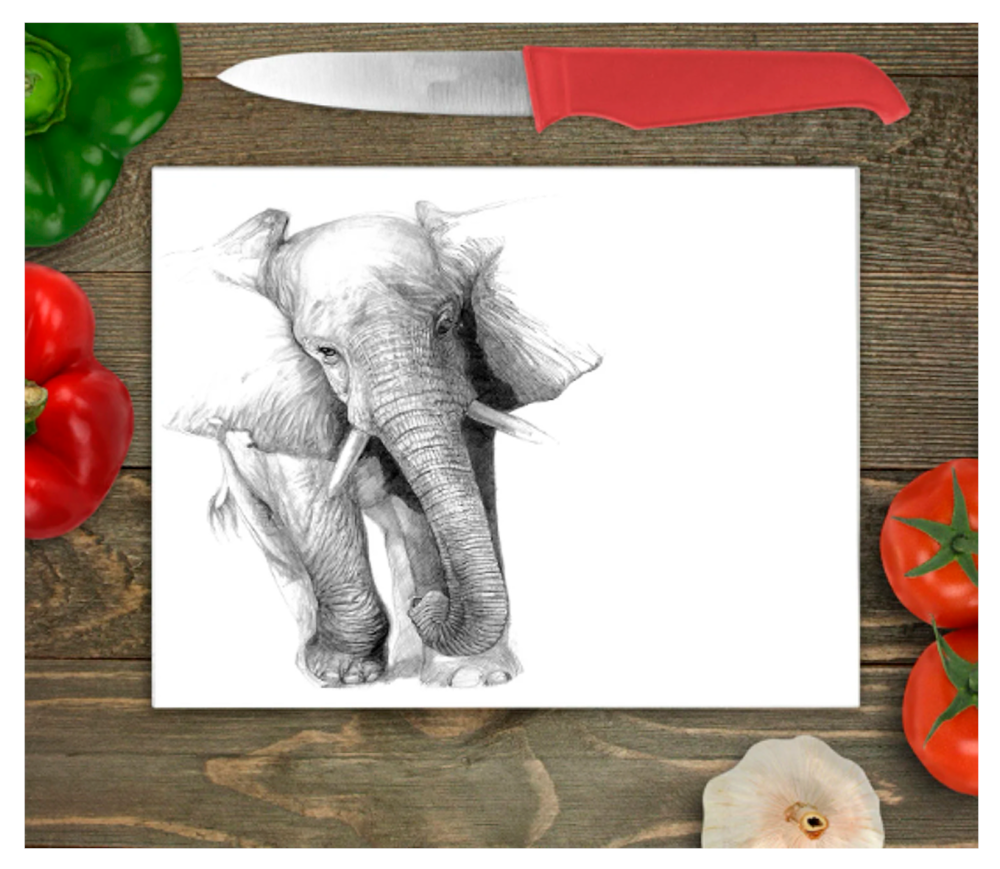 Elephant Large Glass Chopping Board, Elephant Glass Chopping